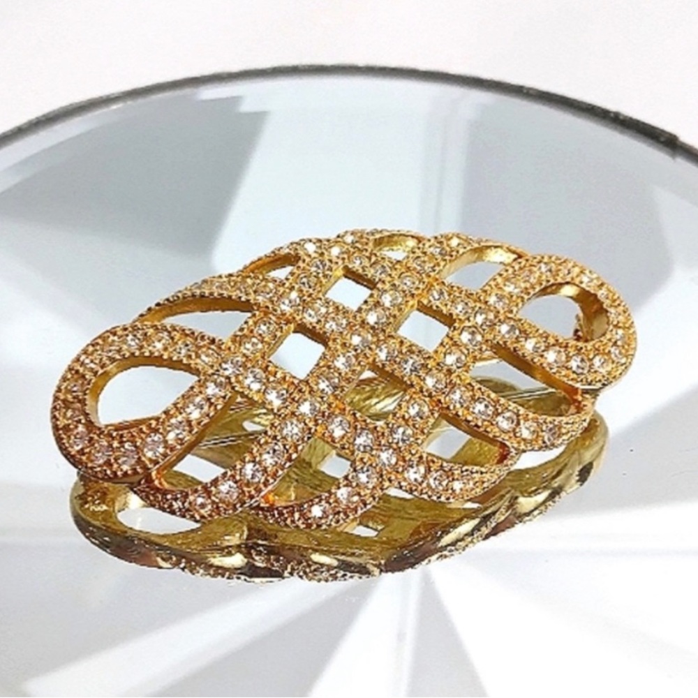 Christian Dior LARGE Pave Crystal & Gold Brooch